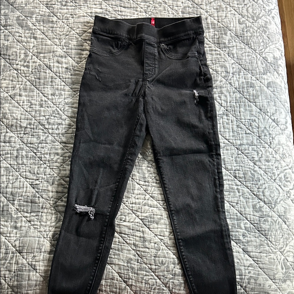SPANX Black Stretchy Ripped Skinny Jeans
